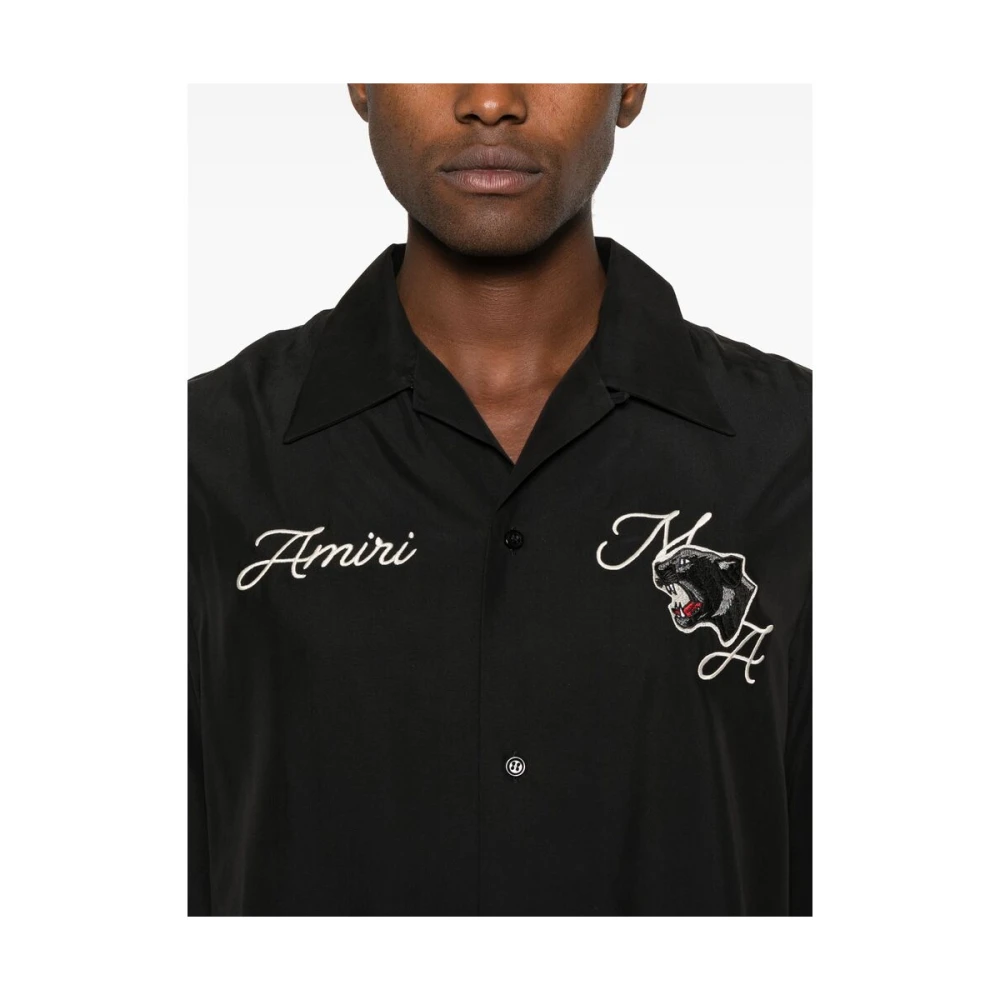 Amiri Panther Patch Camp Collar Shirt Black Heren