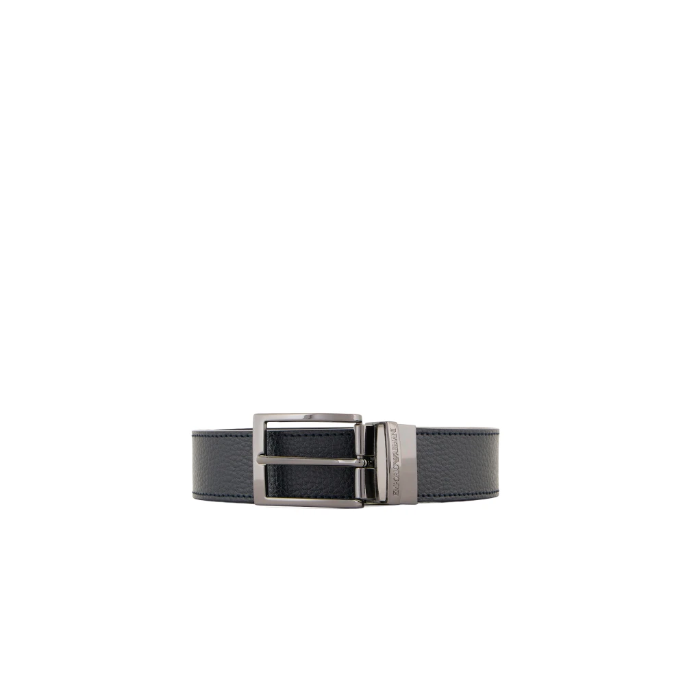 Emporio Armani Mannelijk Blauw Accessoires Heren, One Size, Leer, Leren Reversible Riem