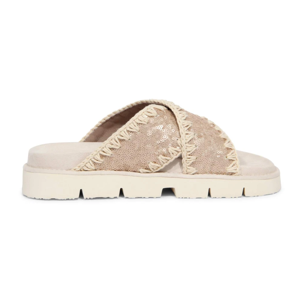 Mou Women's Beige Criss-Cross Sequin Sandal