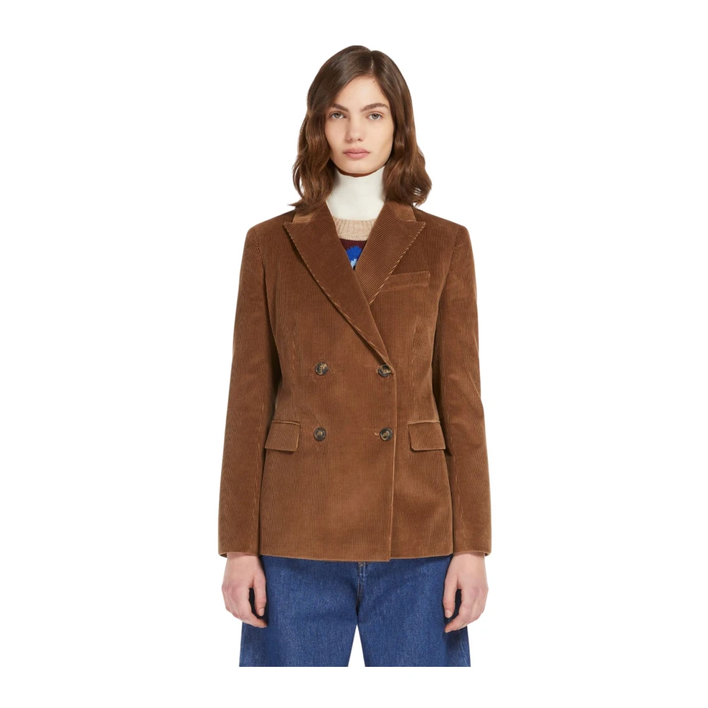 Max Mara Weekend Fluwelen blazer met krijtstrepen en katoenen voering Brown Dames