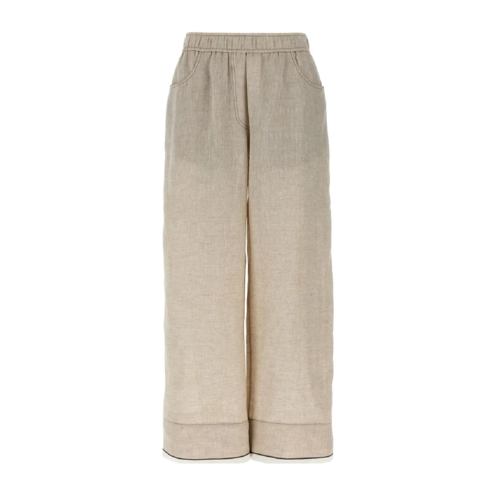 BRUNELLO CUCINELLI Linnen Wijde Pijp Broek Beige Dames