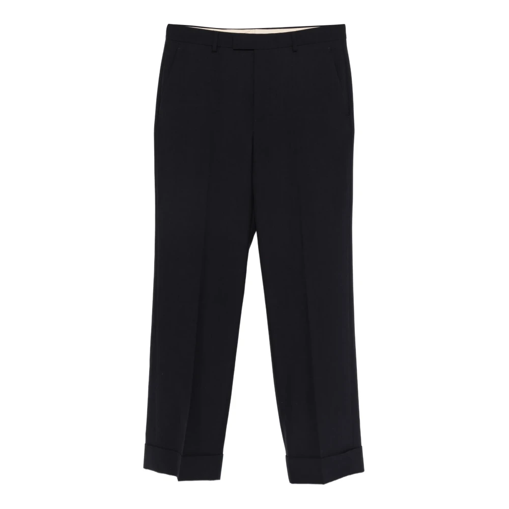 Valentino Garavani Men's Blue Wool Trousers With Turn-Ups - Straight Trousers - L - Trousers