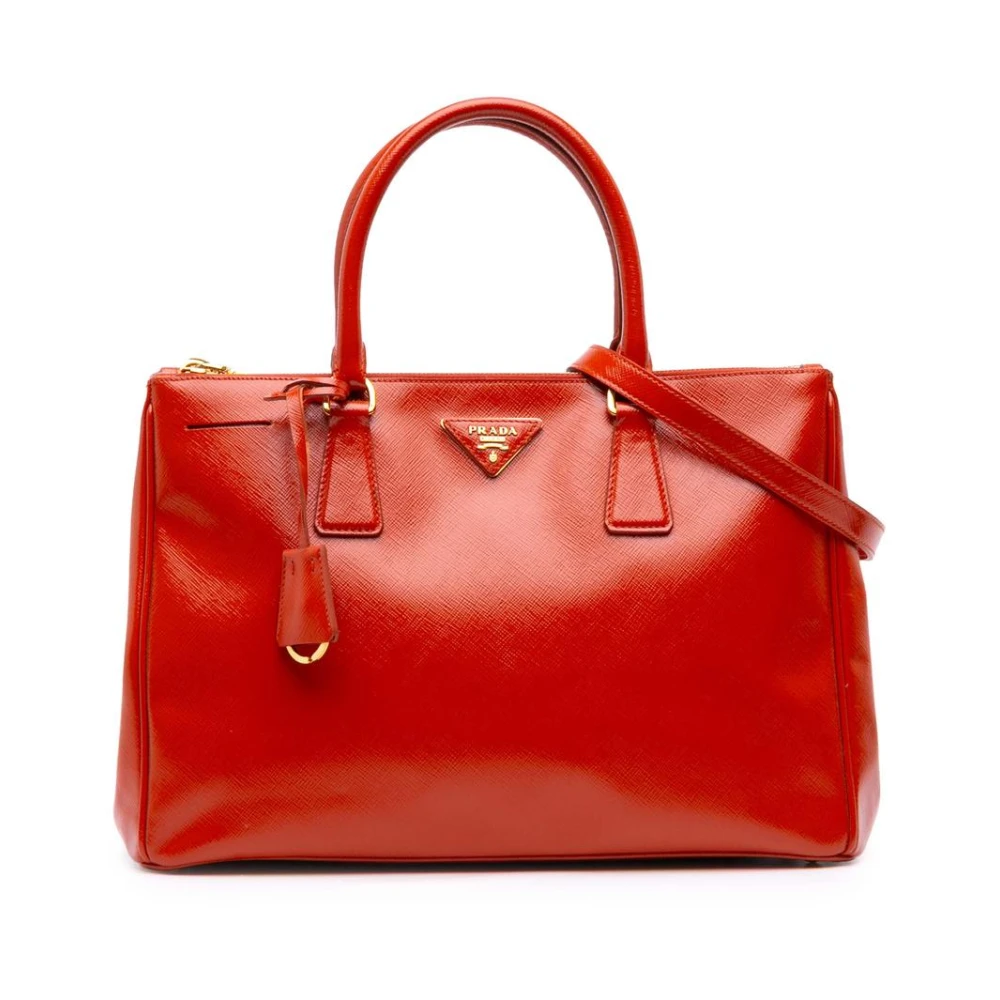 Prada Vintage Women's Red Pre-Owned Structu Leather Tote Bag