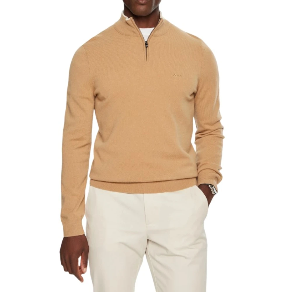 Hugo Boss Beige Sweater met Halve Rits Beige Heren