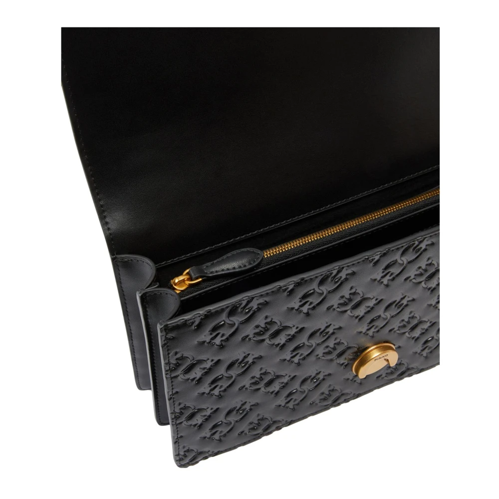pinko Love One Classic Leren Schoudertas Black Dames
