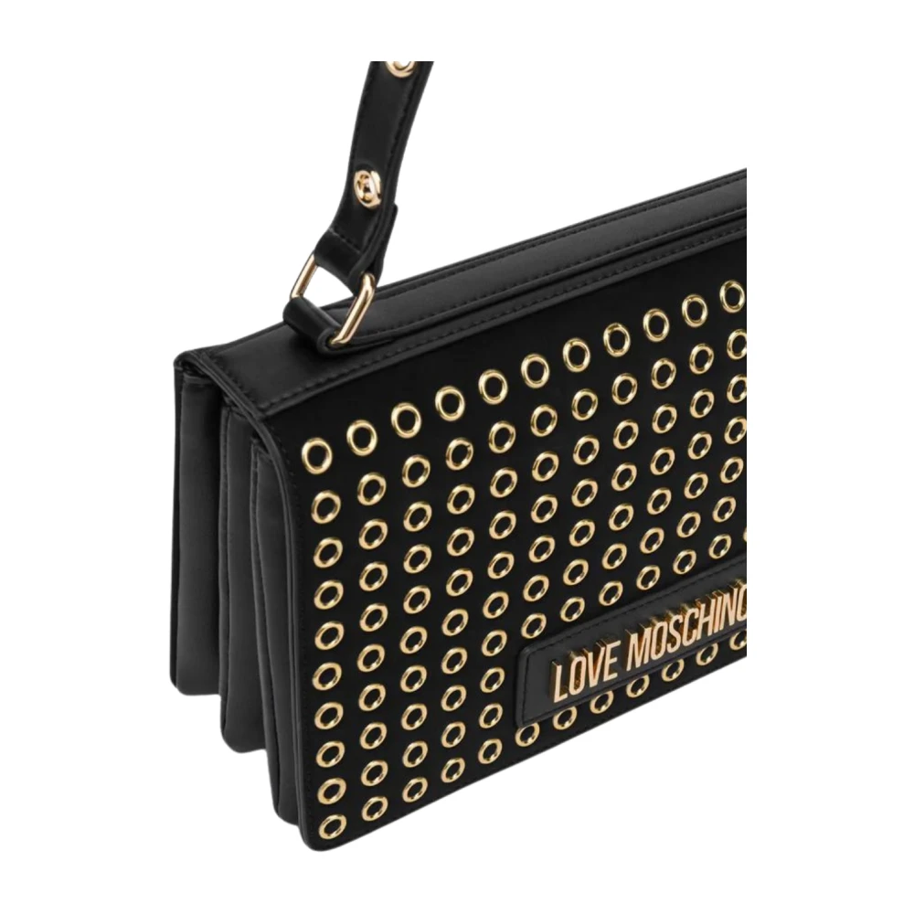 Love Moschino Zwarte Eyelets Gun Metal Schoudertas Black Dames