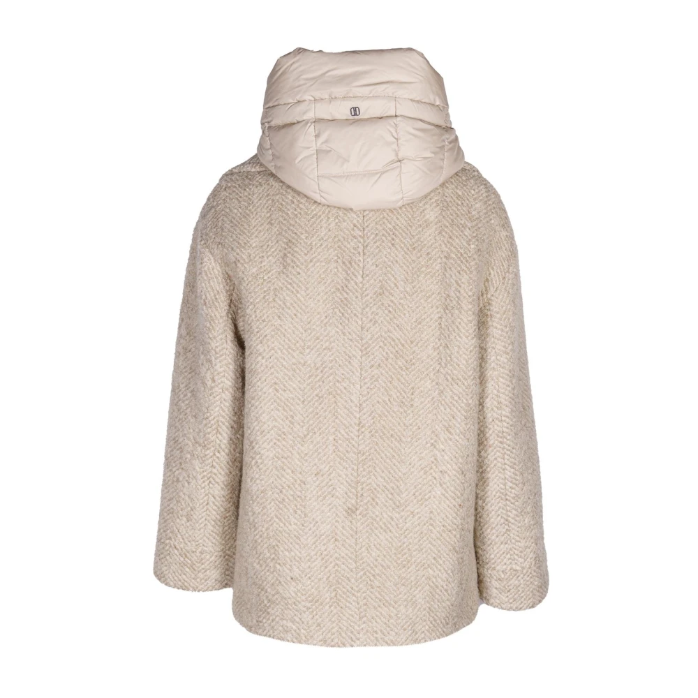 Duno Korte wollen peacoat met afneembare capuchon Beige Dames