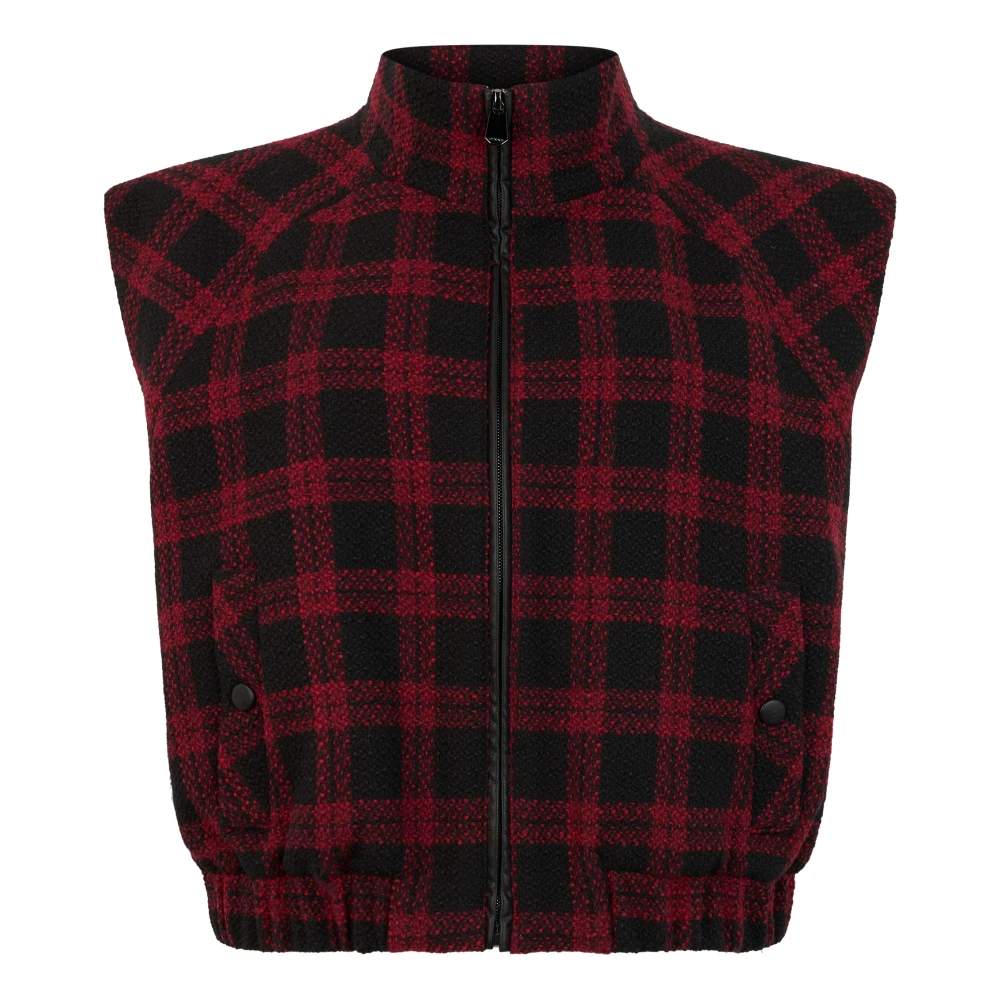Pinko Donna Rosso - Gilet In Tweed Con Motivo A Quadri - Jackets - L