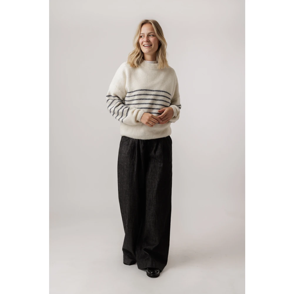By-Bar Gestreepte Oversized Pullover Off White Dames