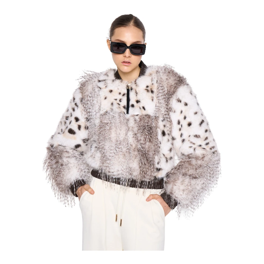 Silvian Heach Faux Fur Crop Gebreide Rand Rits White Dames