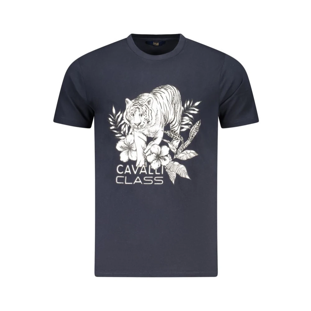Cavalli Class Blue Cotton Men T-Shirt With Print - Male - T-Shirts - Blue - Xl - Tops