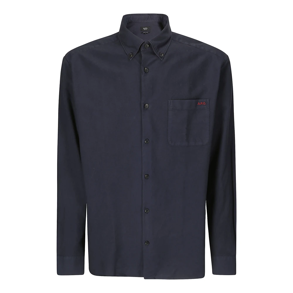 A.p.c. Uomo Blu Camicia Con Logo Ricamato