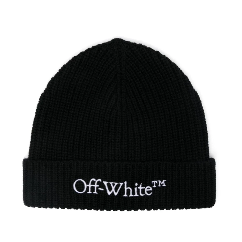 Off White Zwarte Wollen Gebreide Muts met Logo Black Dames