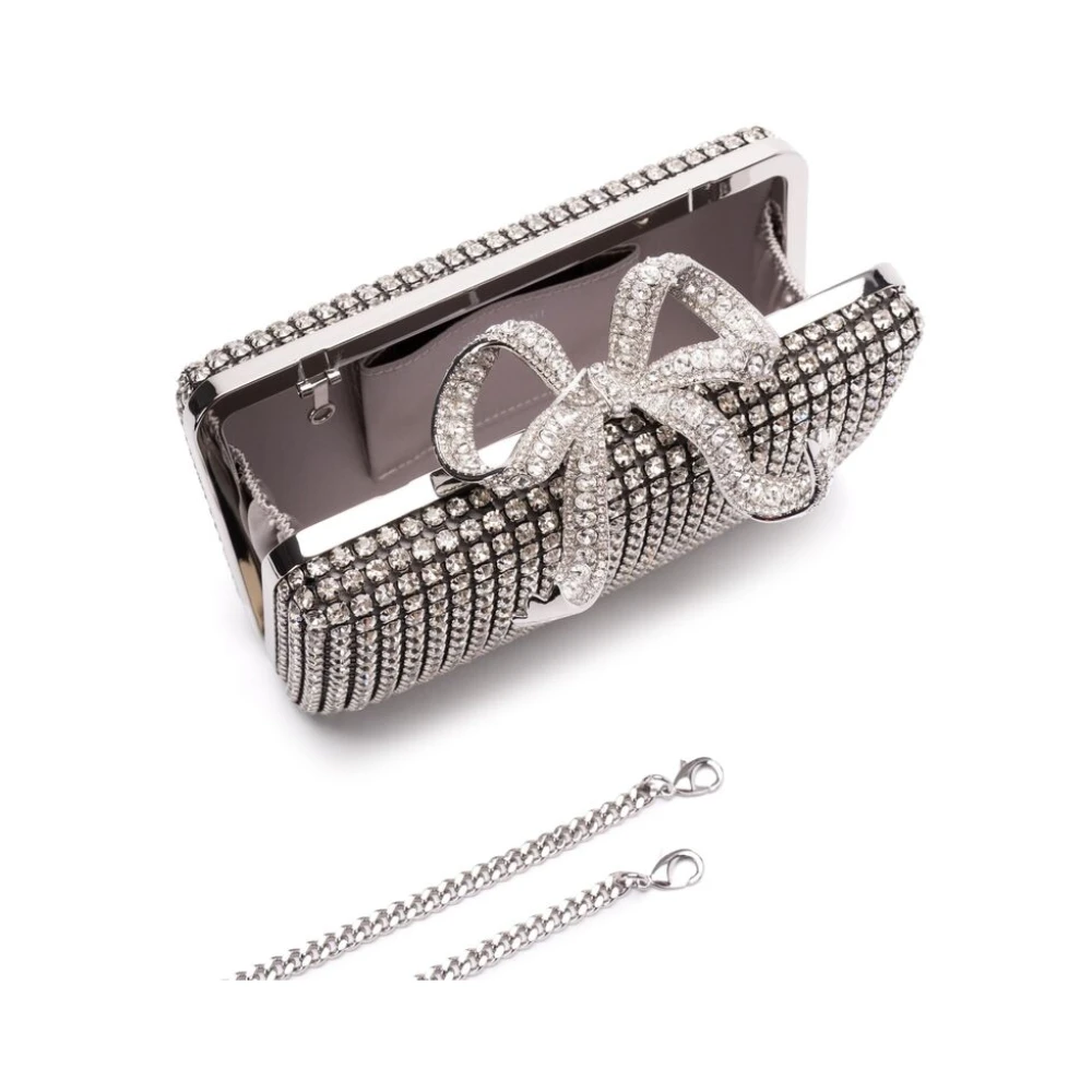 Self Portrait Strik Detail Zilver-tone Clutch Tas Gray Dames