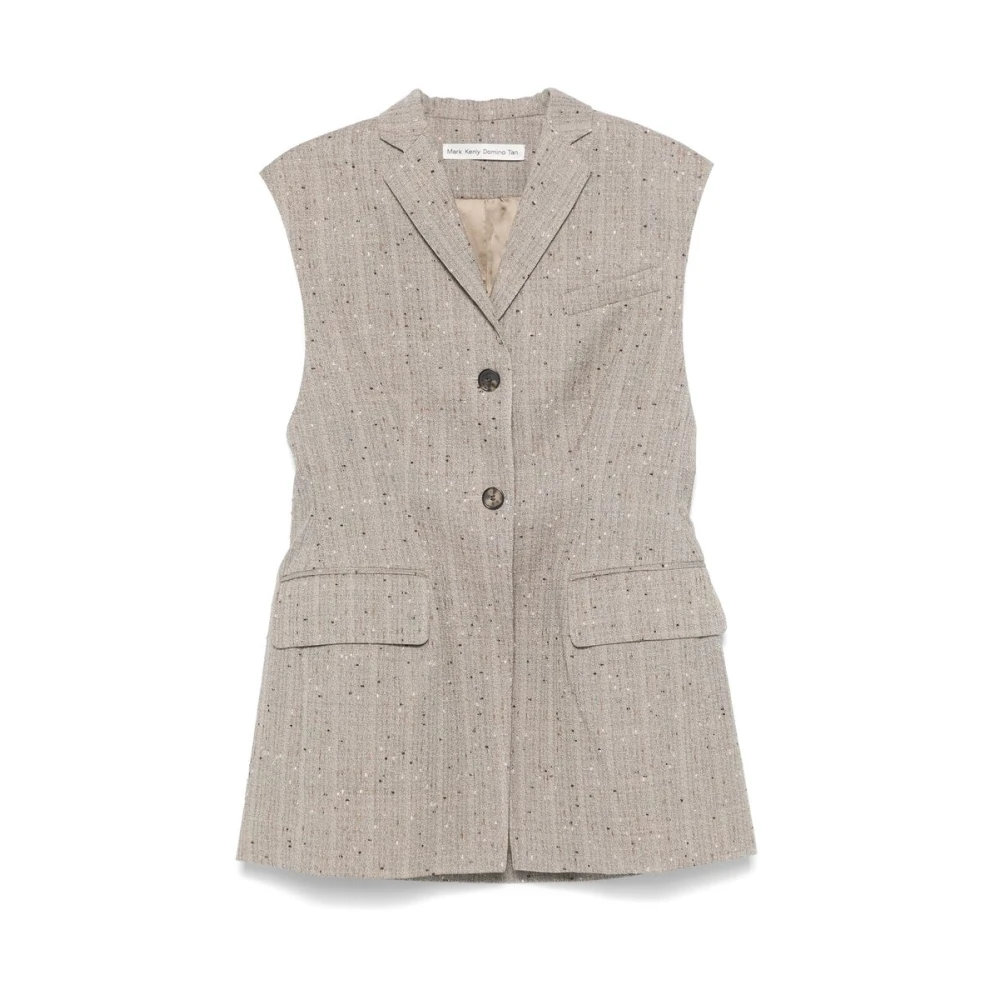 Mark Kenly Domino Tan Grijze Wollen Jas met Gespikkeld Ontwerp Beige Dames