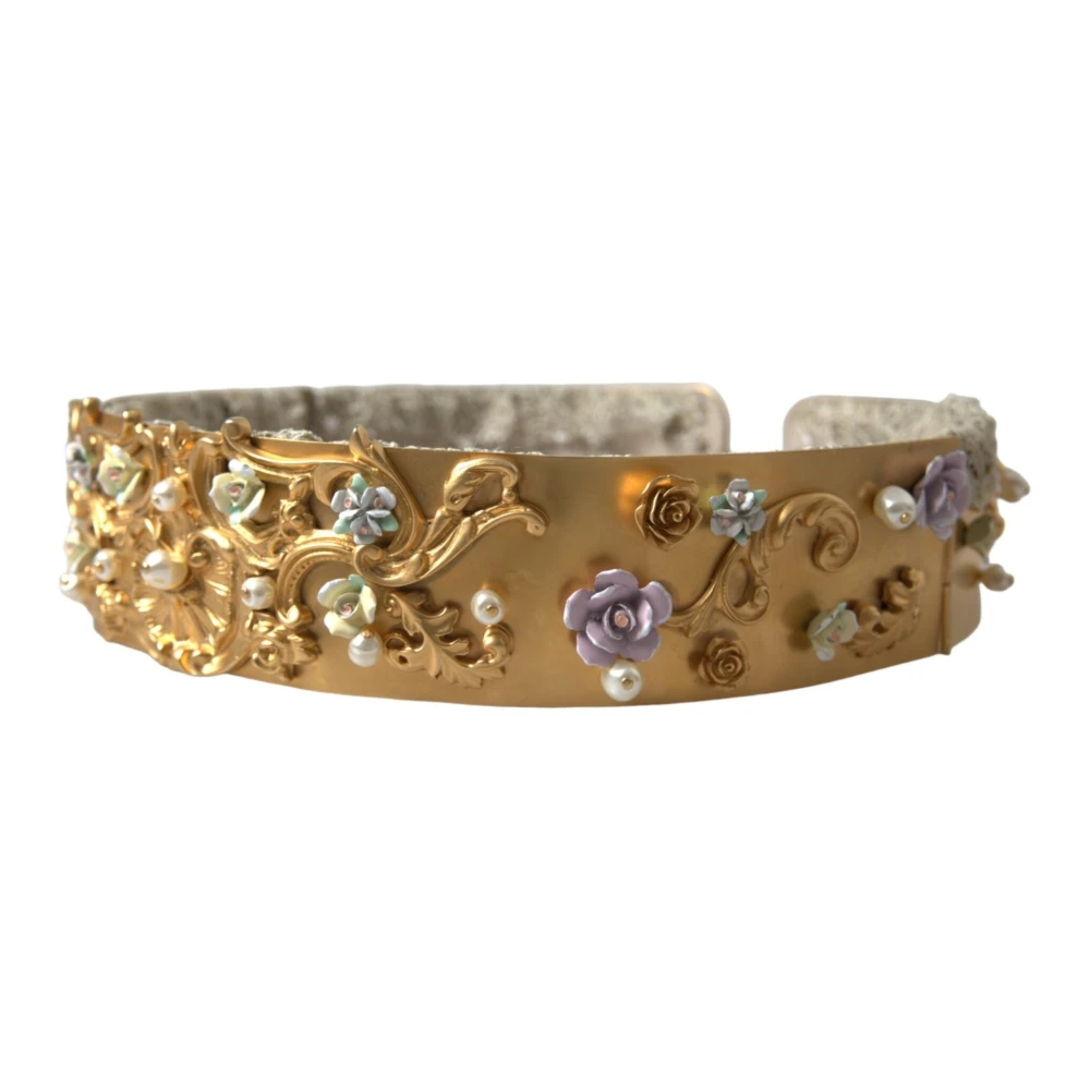 Dolce & Gabbana Elegante gouden parelriem met bloemenpatroon Yellow Dames