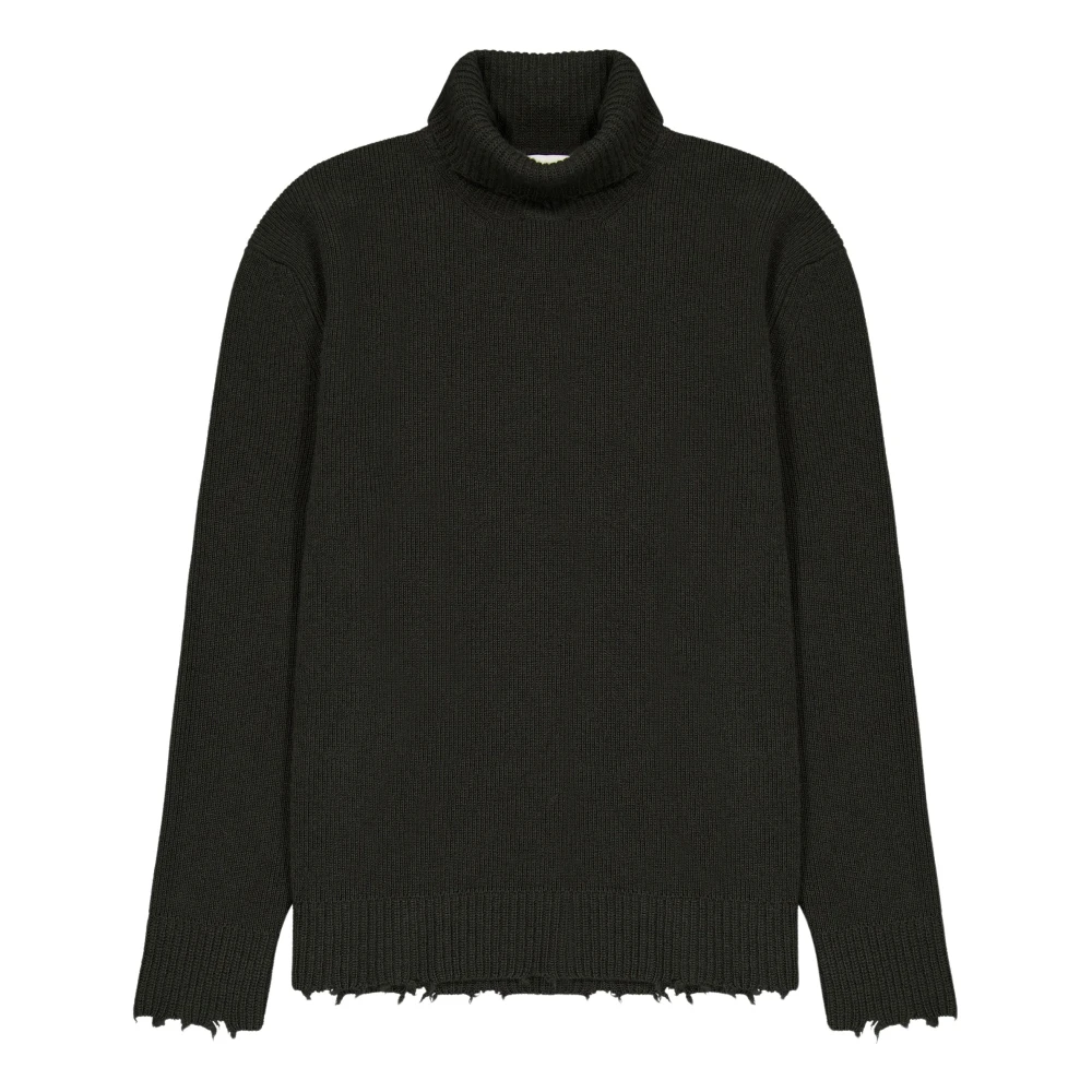 Laneus Turtleneck Sweater With Wool Breakages Green Heren