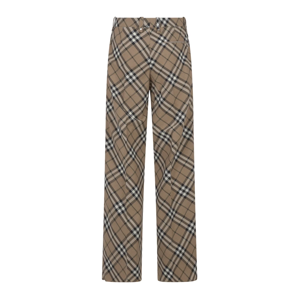 Burberry Geruite Wollen Broek Brown Heren