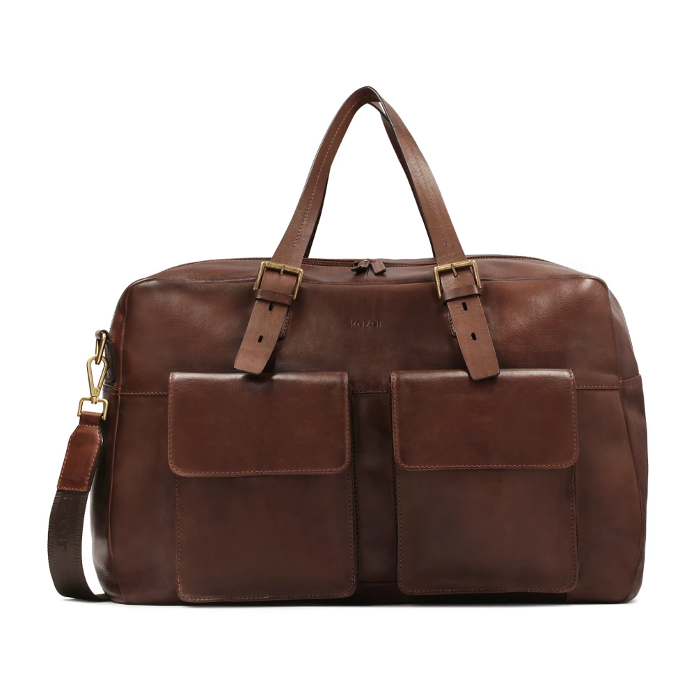 Kazar Elegant Grain Leather Travel Bag Brown Heren