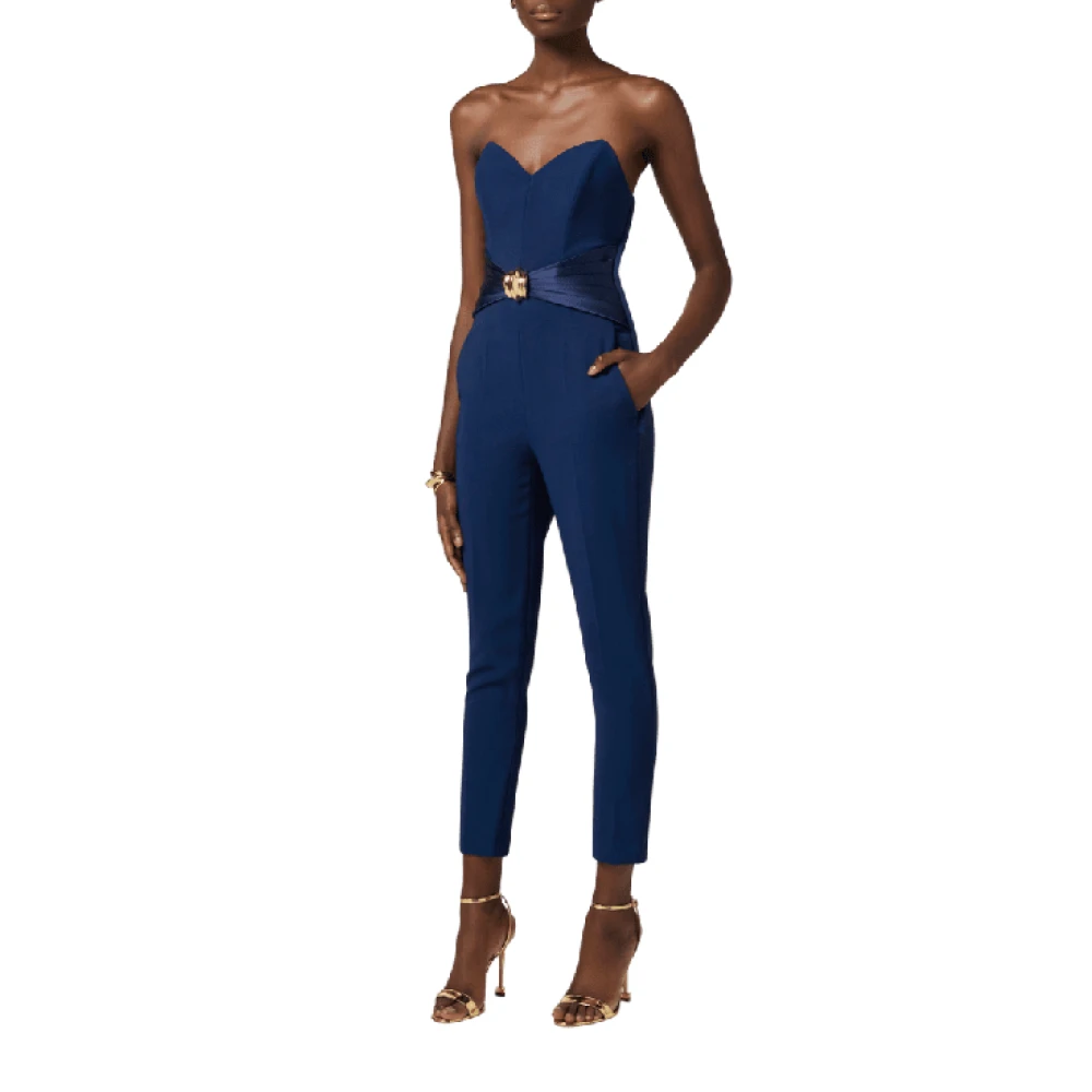 Elisabetta Franchi Vloeibare Crêpe Jumpsuit met Grote Strik Blue Dames