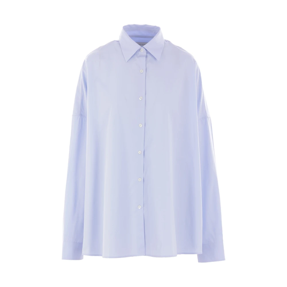 Dries Van Noten Blauwe Oversize Popeline Shirt Casia Blue Dames