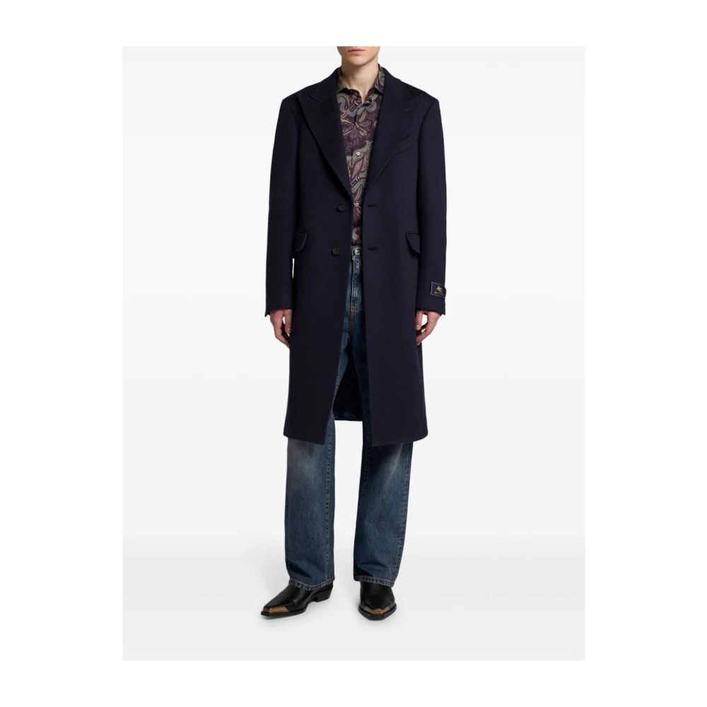 ETRO Navy Blauwe Kasjmier Jas Blue Heren