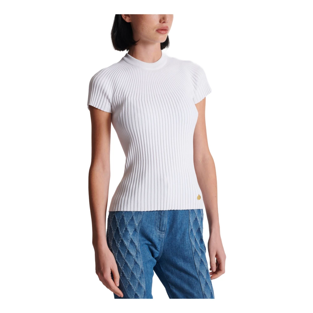 Balmain Geplooide gebreide top White Dames