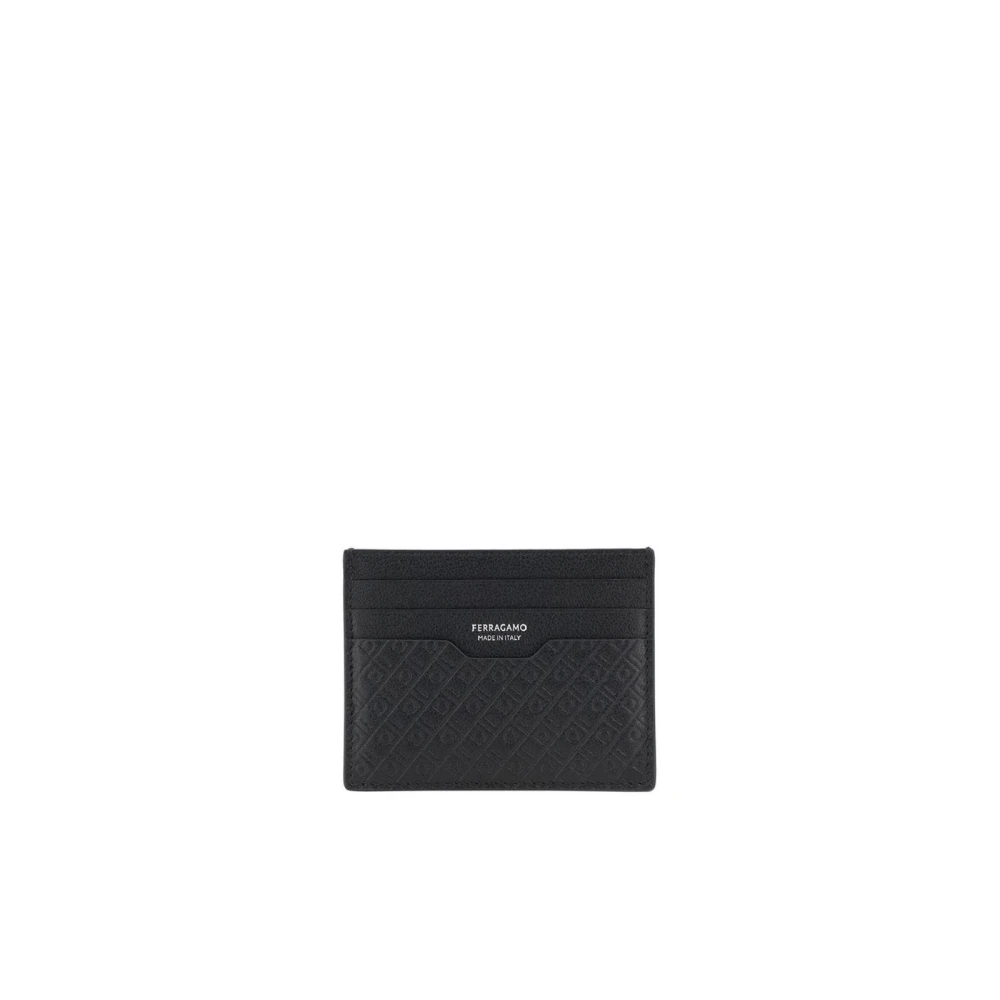 Ferragamo Men's Black Wallets & Cardholders, One Size, Iconic Leather Card Holder