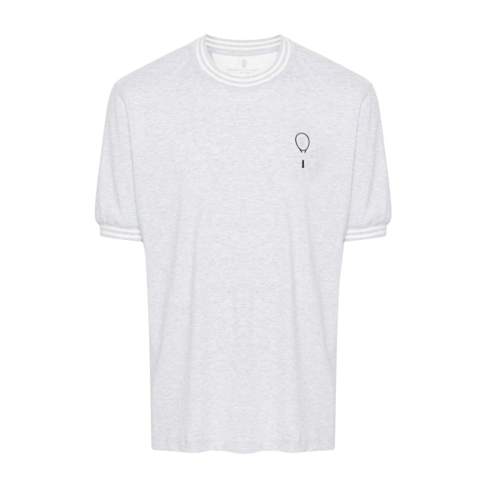 BRUNELLO CUCINELLI Grijze Tennis Logo Streep T-shirt Gray Heren