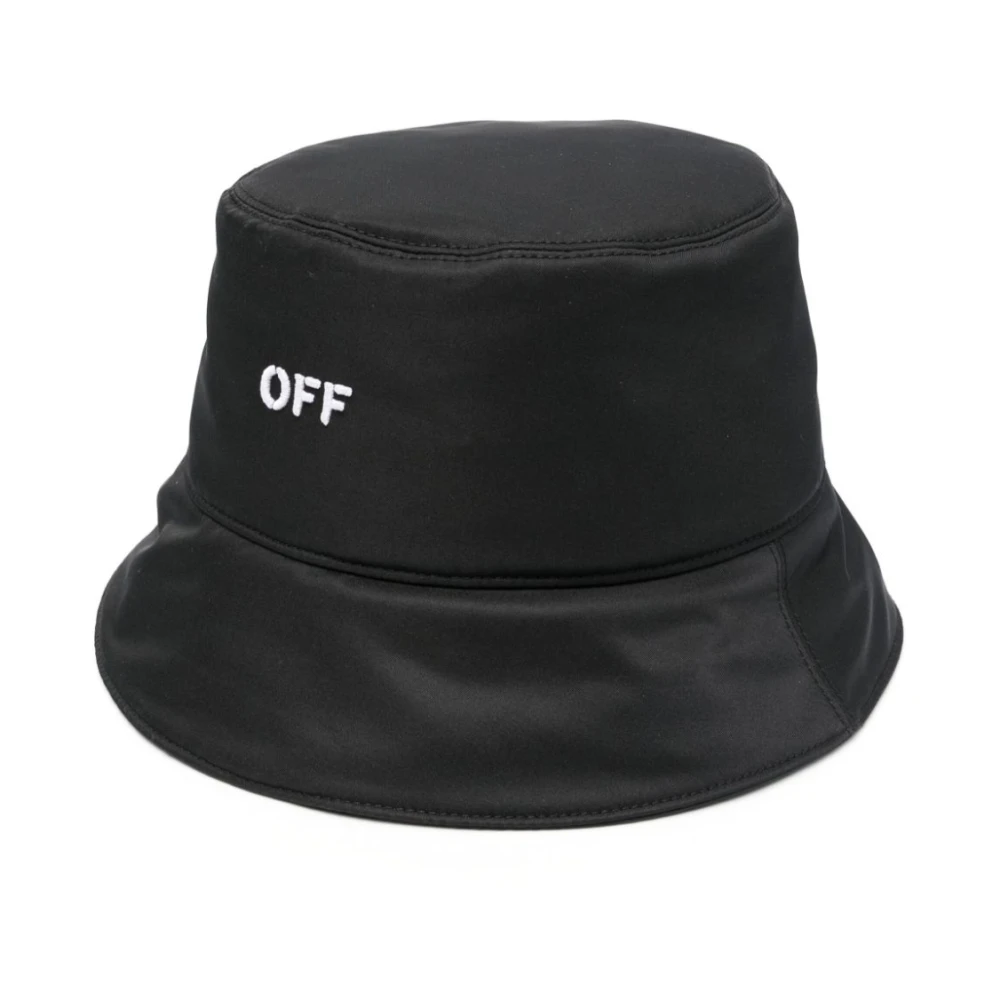 Off White Zwarte Logo Hoed met Omkeerbaar Ontwerp Black