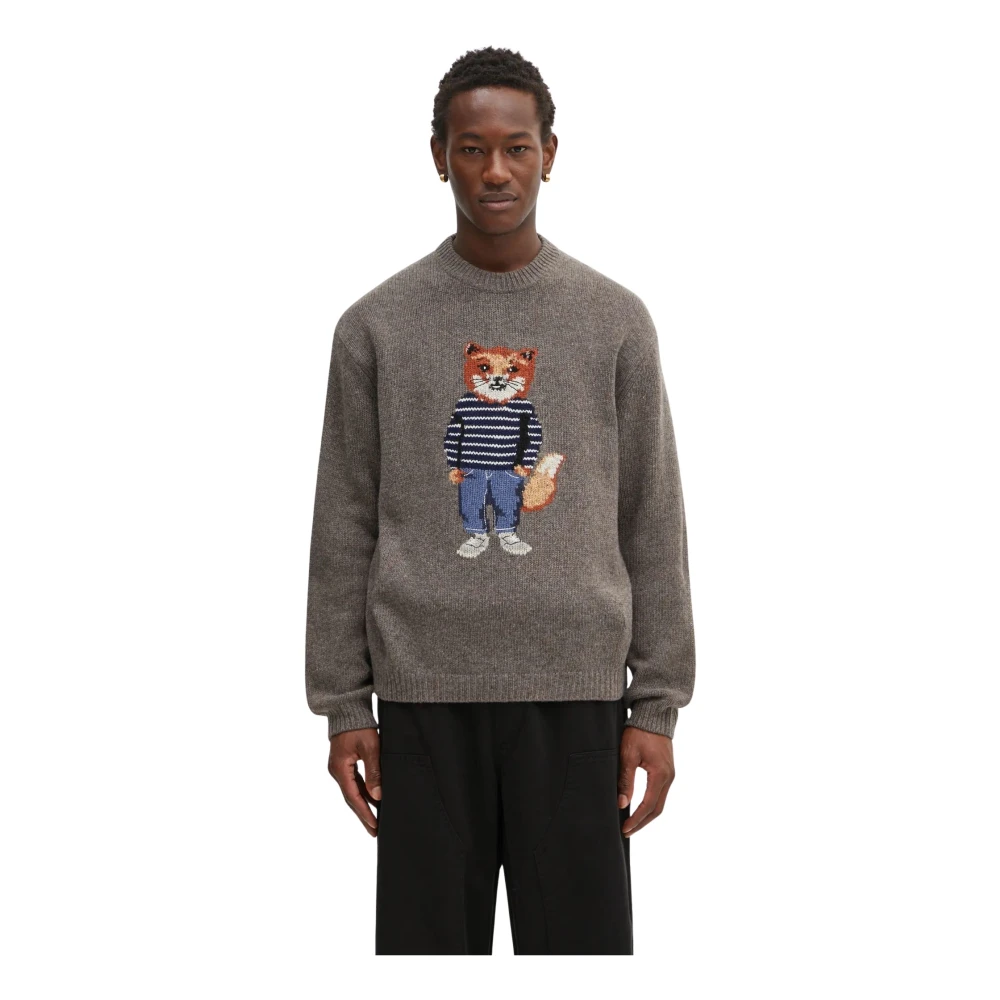 Maison Kitsuné Uomo Grigio - Dressed Fox Intarsia Wool Jumper - Knitwear - M - Immagine 3