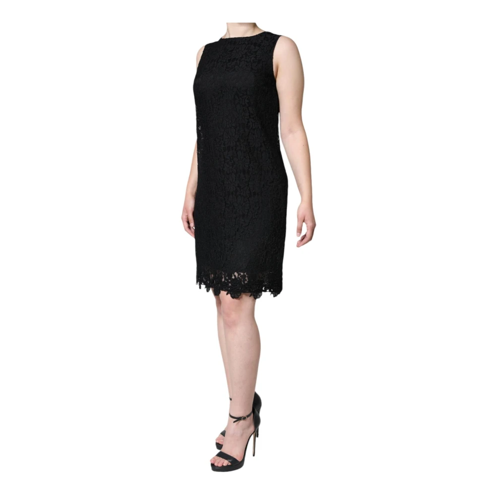 Dolce & Gabbana Zwarte Bloemenkant Sheath Mini Jurk Black Dames