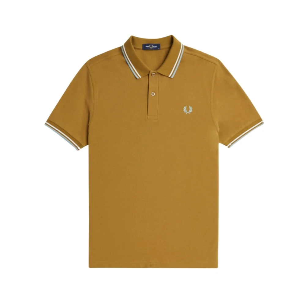 Fred Perry Uomo Marrone Polo A Doppia Riga