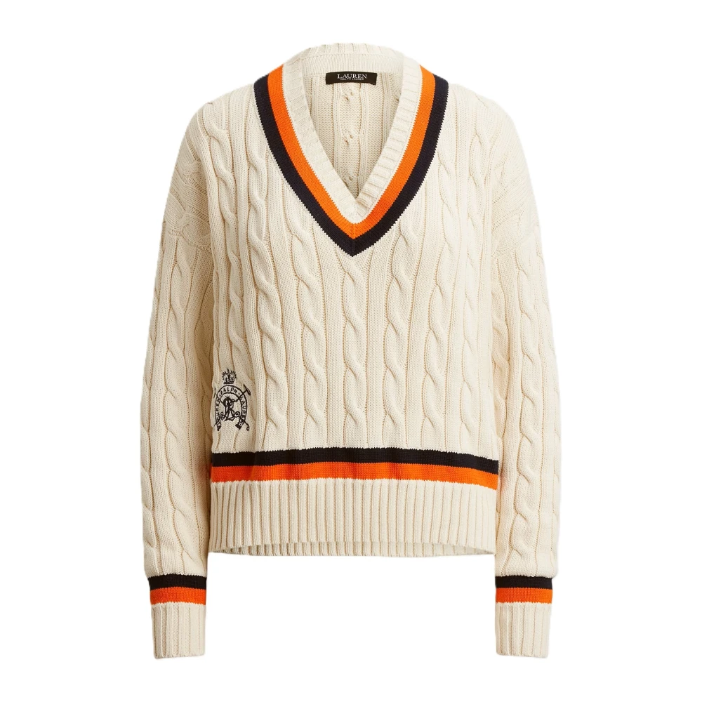 Ralph Lauren Women's Beige Tedurph Long Sleeve Pullover - V-Neck Knitwear - M - Knitwear