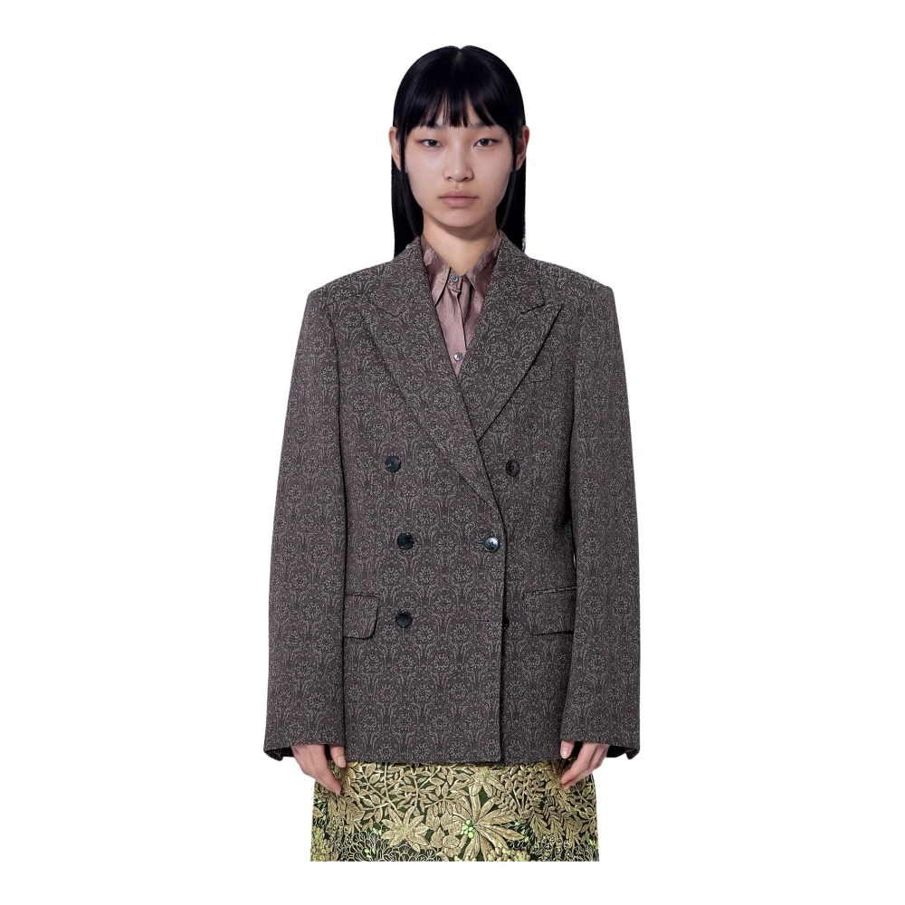 Dries Van Noten Double-Breasted Patterned Blazer - Woman Blazers Brown Fr - 36 - Immagine 2