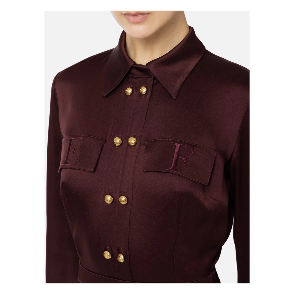 Elisabetta Franchi Midi Geplooide Overhemdjurk Red Dames