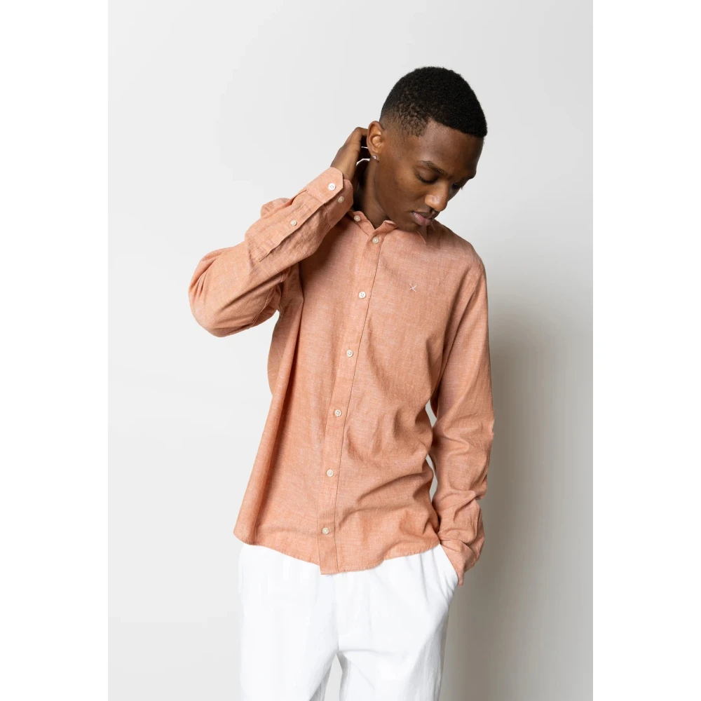 Clean Cut Overhemd- CC Jamie Cotton Linen Shirt L S Orange Heren