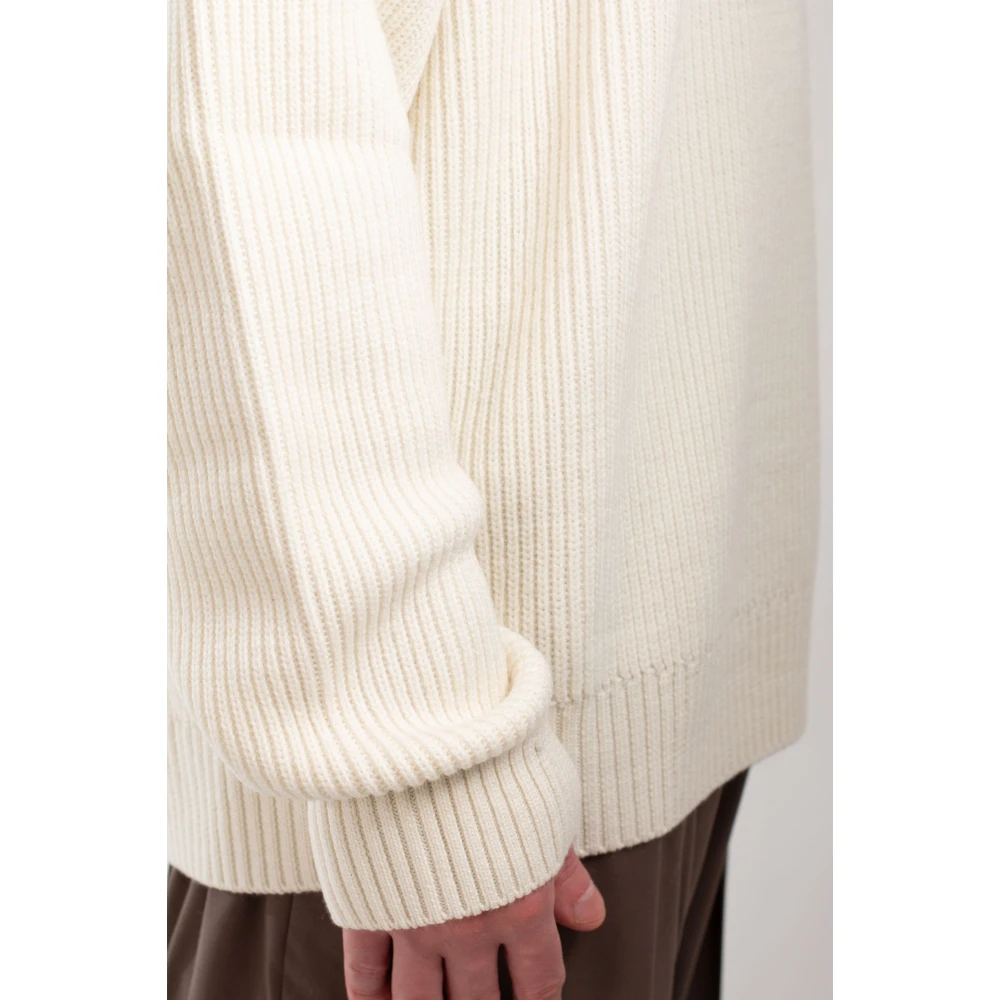 Seven Gauge Geribbelde Merinos Crewneck Sweater White Heren