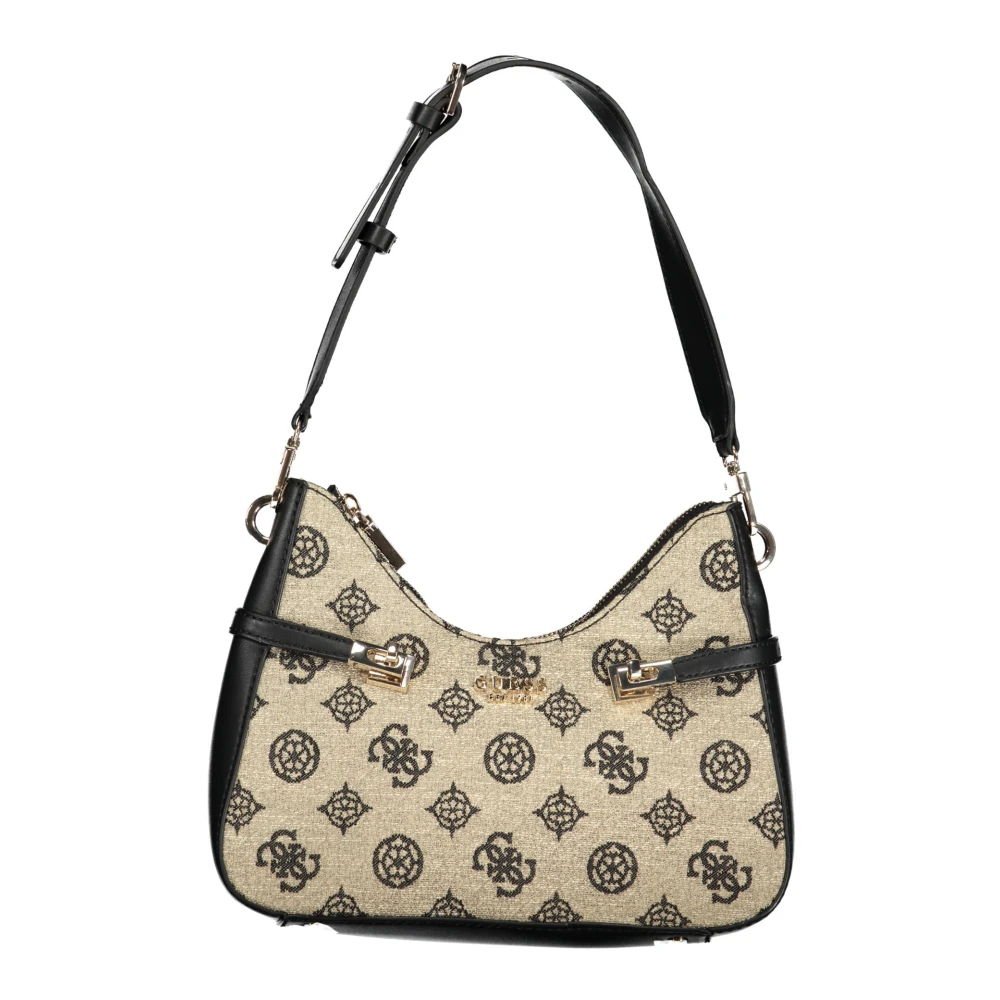 Guess Zwarte Katoenen Handtas met Verstelbare Schouderband Beige Dames
