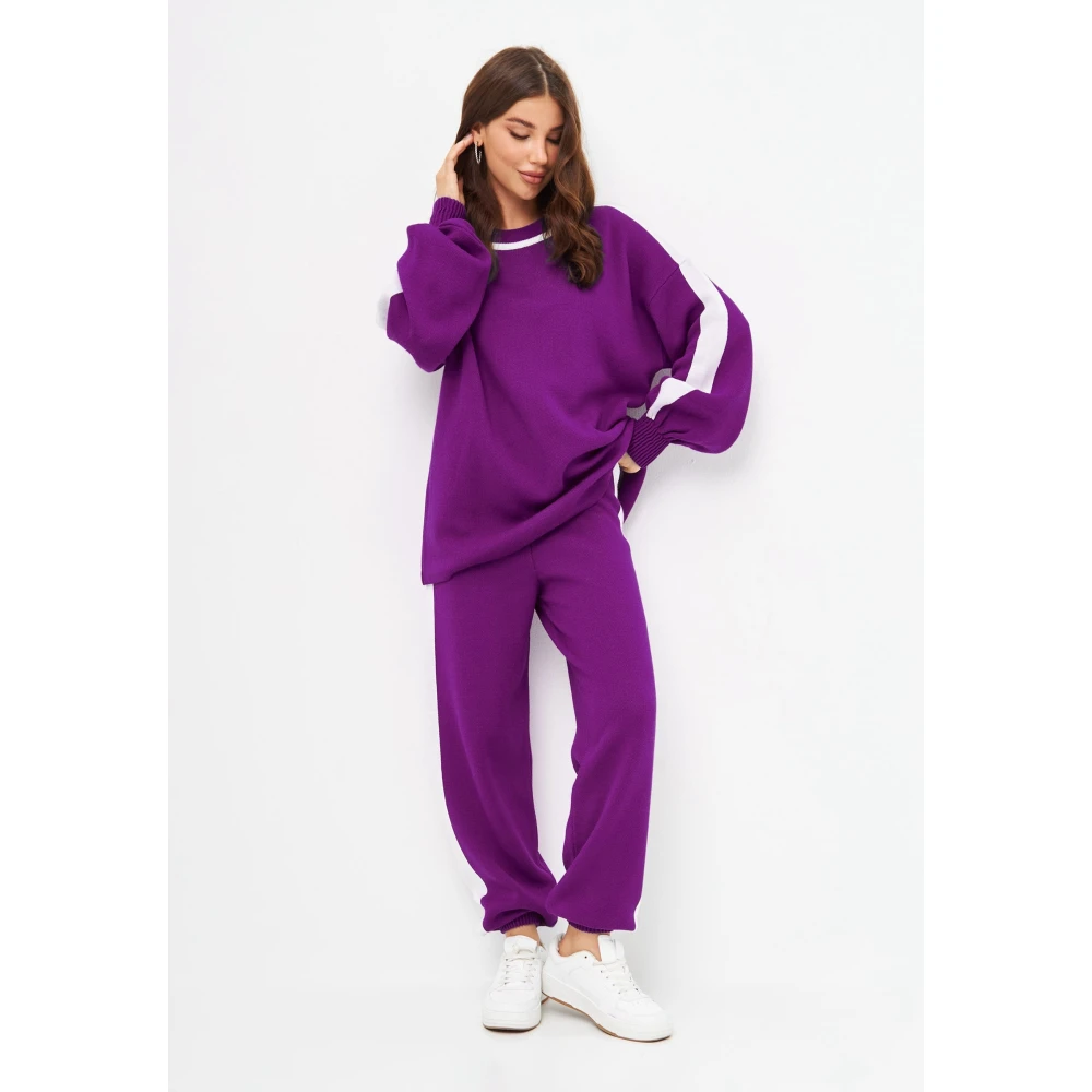 Cesare Gaspari CG Gebreide Jogger set Paars Purple Dames