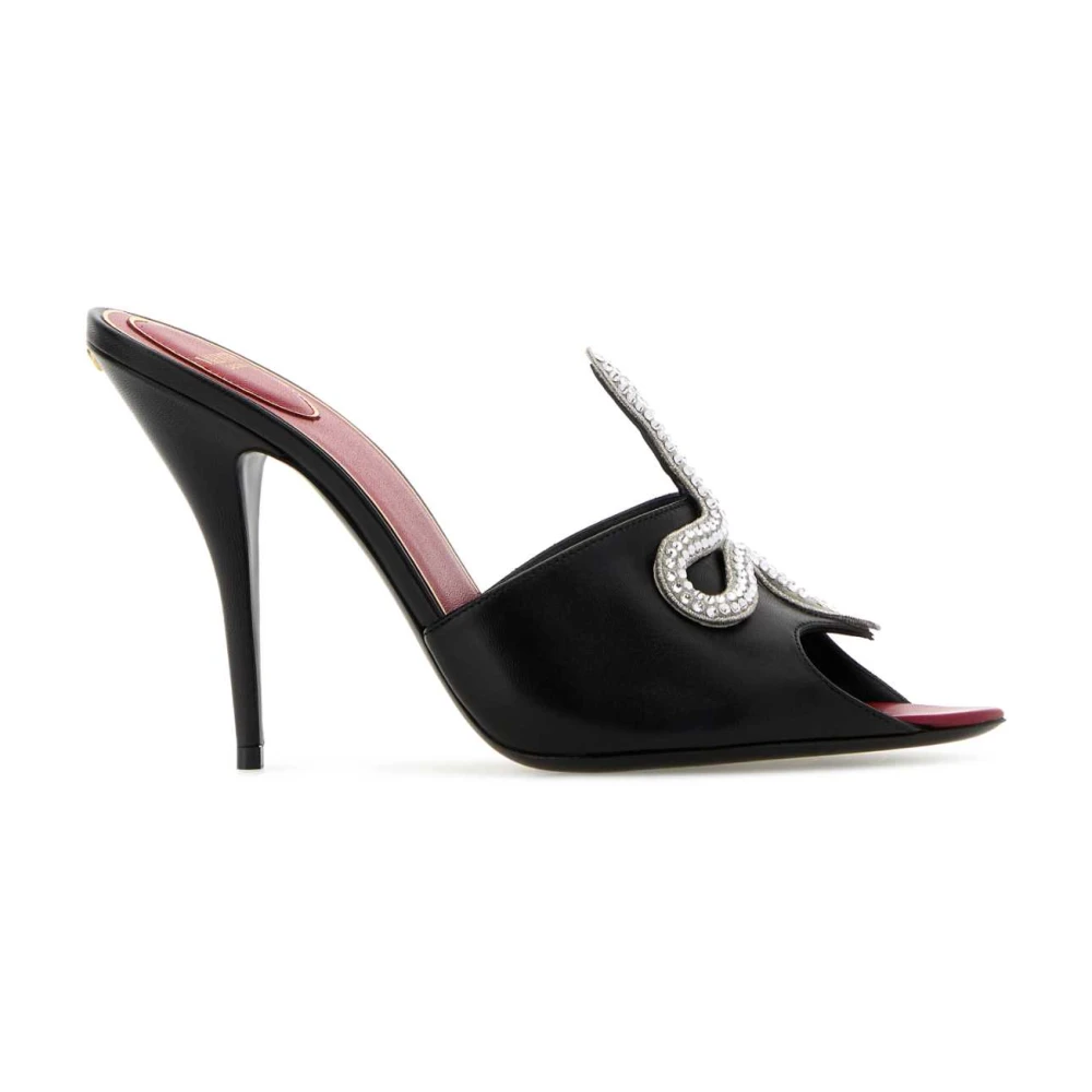 Valentino Garavani Women's Black Coeur Vipère Slide Sandal - Heeled Mules - 6 Uk - Shoes