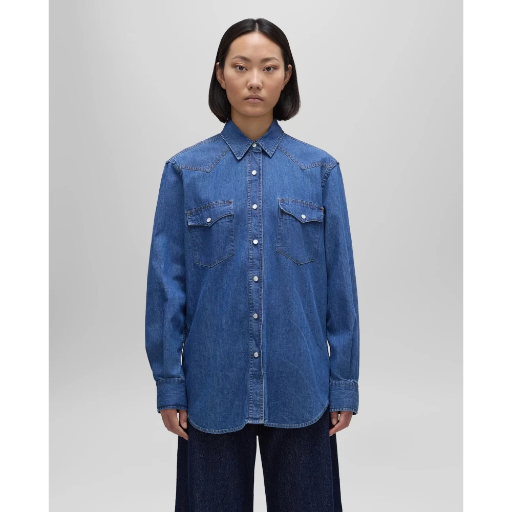 Aspesi Lange Denim Western Shirt Blue Dames
