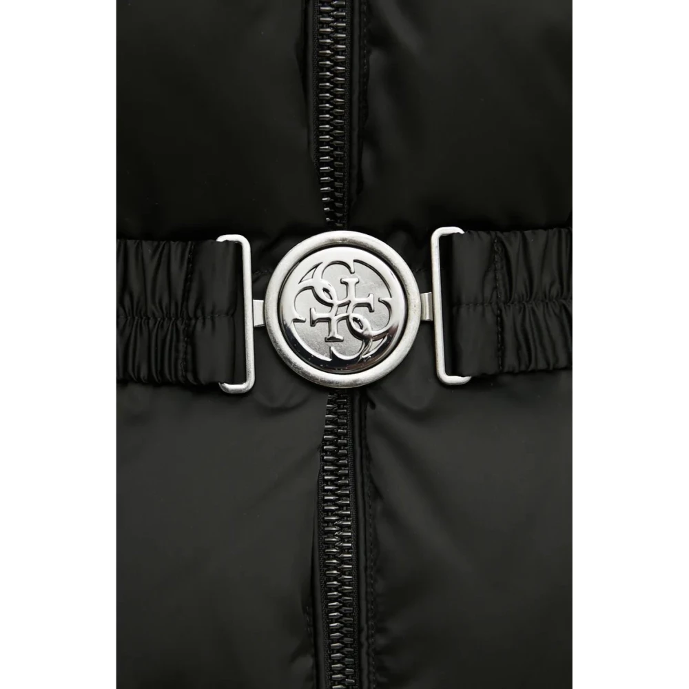 Guess Gebelte gewatteerde jas met capuchon Black Dames