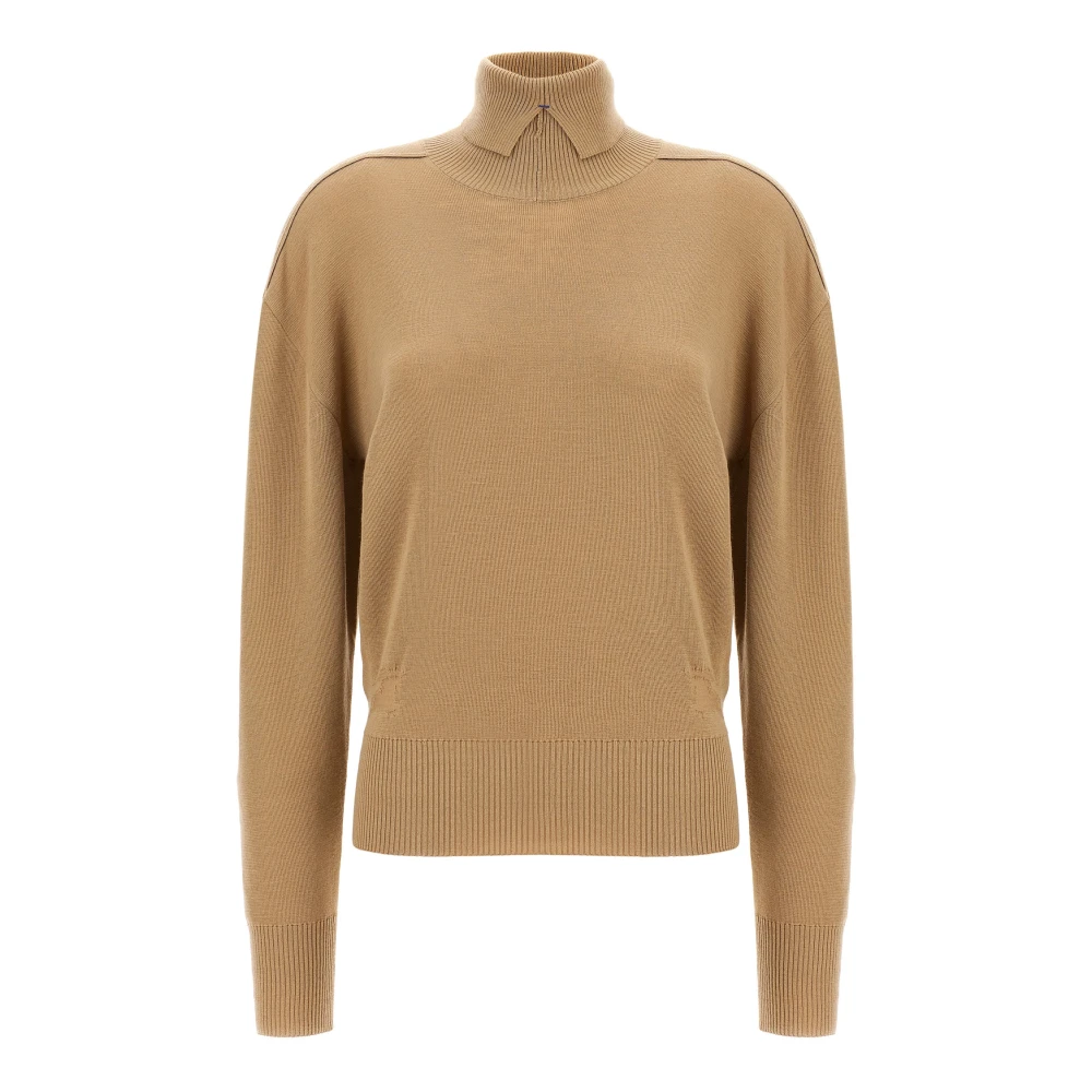 Burberry Women's Beige High Neck Wool Jumper - Turtlenecks - L - Knitwear
