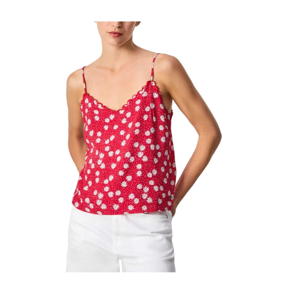 Pepe Jeans Women's Pink Sleeveless Tops, Xs, Floral Zig-Zag Top