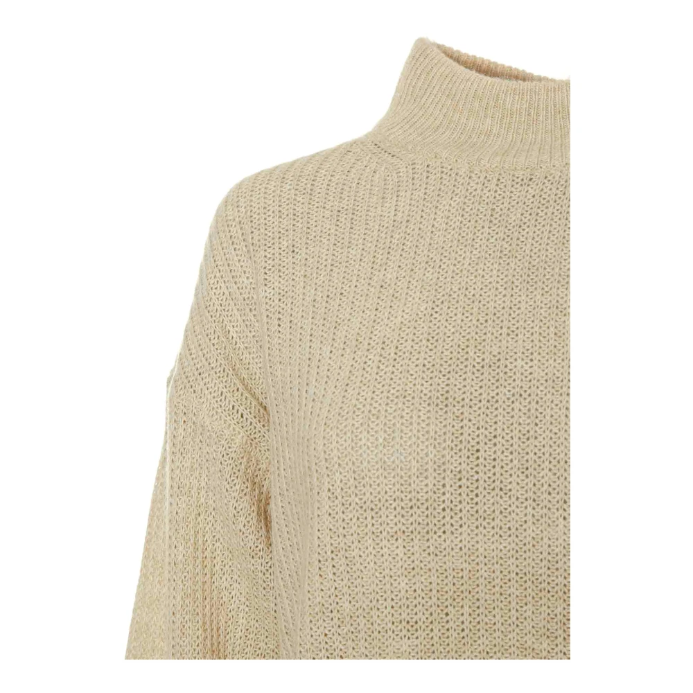 American vintage Gezellig Gebreide Trui met Turtleneck Beige Dames