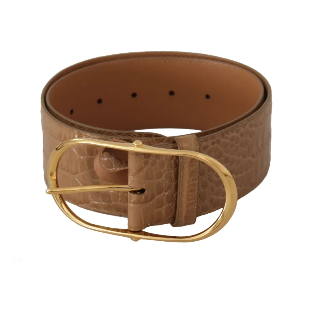 Dolce & Gabbana Women's Beige Brown Leather Gold Metal Oval Buckle Belt Medium