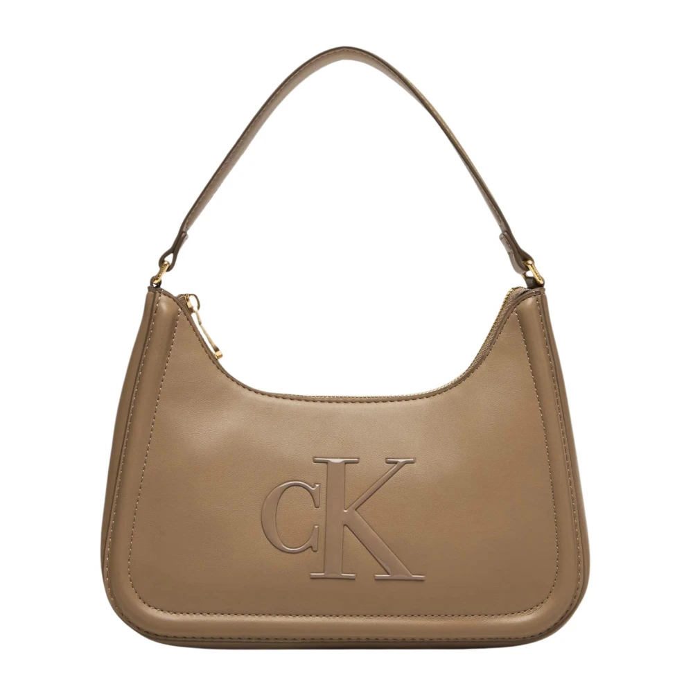 Calvin Klein Women's Beige Raised Ck Small Shoulder Bag