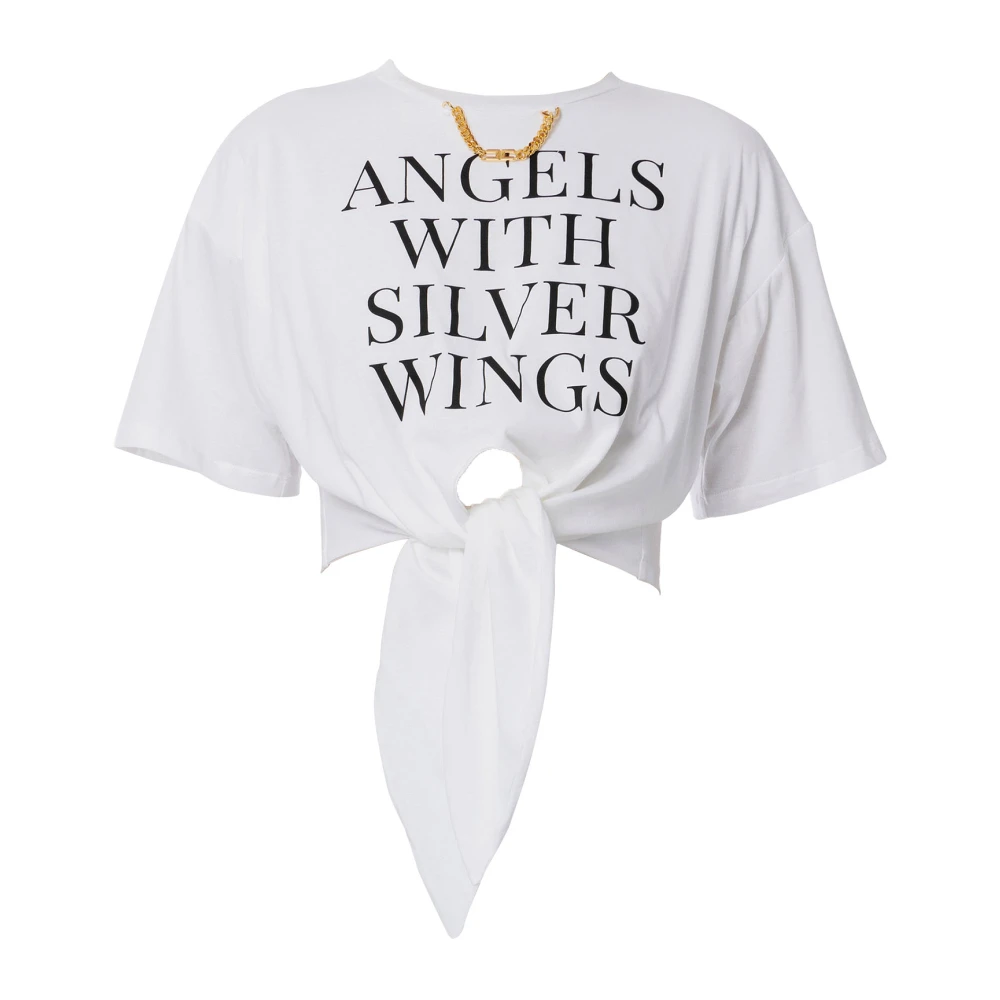 Elisabetta Franchi Katoenen Jersey T-shirt met Knoop White Dames