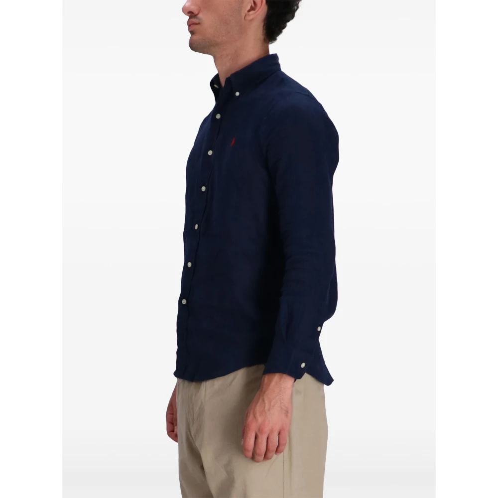Polo Ralph Lauren Geborduurd Linnen Overhemd Blue Heren